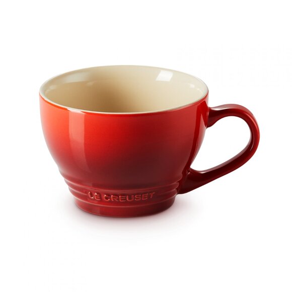 NEW Le Creuset Stoneware Set of 2 Bistro Mug Giant Cappuccino Cup 14 oz Cerise - Picture 1 of 10